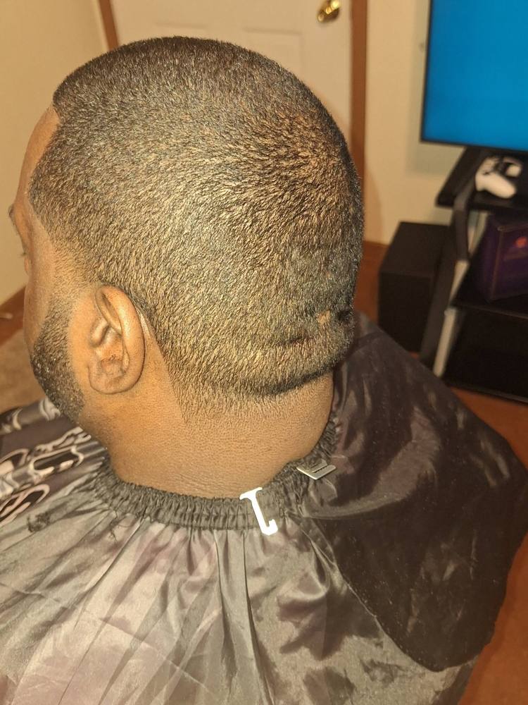Back view of a short cut with a squared neckline